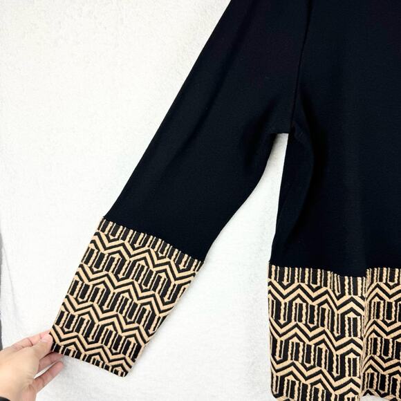 Chico's Blocked Jacquard Long Sleeve Textured Tab Shoulder Top Black Sz 3 US XL - Picture 6 of 16